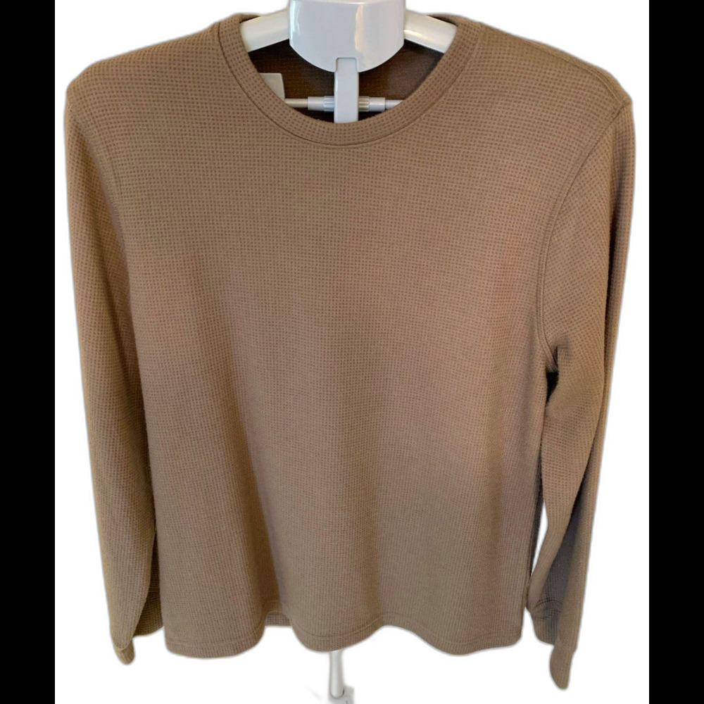 Zella Men’s Size M Taupe Waffle-Knit Crewneck Long Sleeve Pullover Sweater